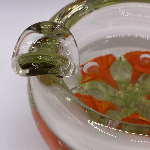 Vintage St. Clair Orange Trumpet Flower Glass Ashtray MCM - Picture 3 of 8